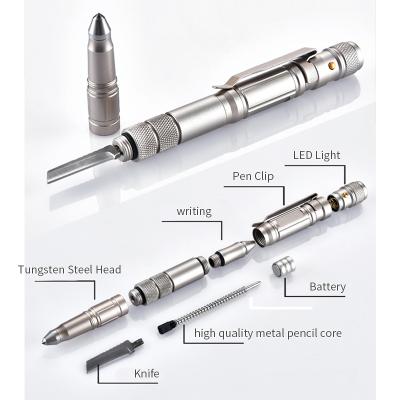 China Amazon Self-defense Multifunctional Aluminum Pen Hot Selling Tactical Pen With Flashlight For Gift With Customizable Logo for sale