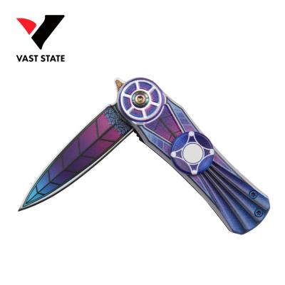 China 3D logo self-defense folding EDC knife camping pattern hunting knife Custom Non-variable double action knives for sale