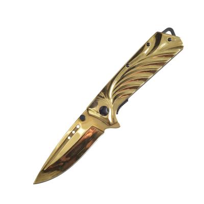 China High Quality Non-variable Gold Color Outdoor Survival Folding Tactical Pocket Knife With Steel Handle for sale