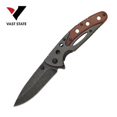 China OEM folding Non-variable knife stonewash wood blade handle camping pocket knife for sale