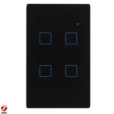 China Tempered Glass +PC KAISI Zigbee Wall Switch US Standard Smart Wireless Type 4 Gang Smart Switch 118 Smart Glass Switch for sale