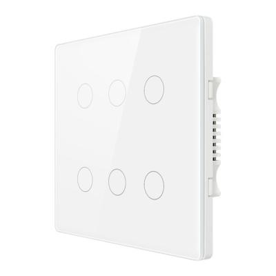 China Tempered Glass +PC KAISI Brazil 6 BAND 2 WAY Wifi Touch Smart Switch Glass Panel 124*118mm Led Light Tuya Voice Control Home Use Wall Switch for sale