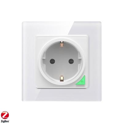 China Hospital Zigbee EU standard tuya wall socket panel wall power outlet intelligent glass smart socket for sale