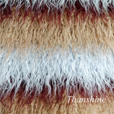 China Flame Retardant Jacquard 3 Color Flame Retardant Faux Lamb Mongolian Fur Long Pile Plush Fabric for sale