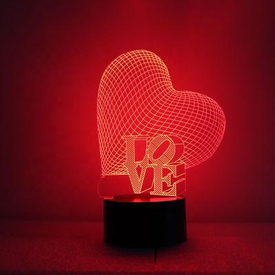 China Living room factory price love shape 3d night light illusion lamp for gifts for sale