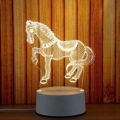 China Living room 3d horse touch table desk lamp 7 color chhanging led night light for decoration for sale