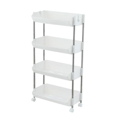 China 4 Tier Kitchen Rack Plastic Sustainable Storage Shelf Vegetable Rack With Wheels for sale