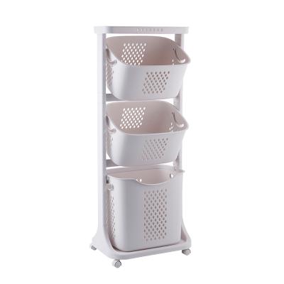 China Sustainable Kitchen Bathroom Trolley Cart Laundry Plastic Storage Baskets With Wheels Handles Storage Organizer for sale