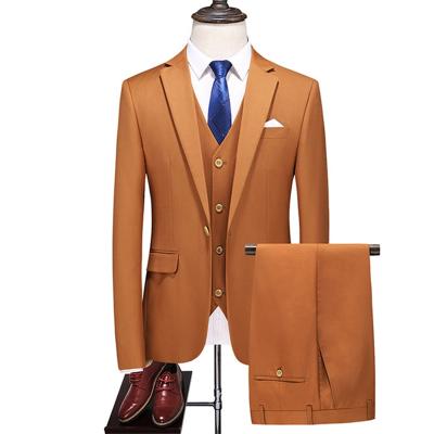 China 3 Pcs Set Groom Wedding Blazer Jacket+Vest+Pants Breathable Social Formal Suit,Men's Solid Casual Suit for sale