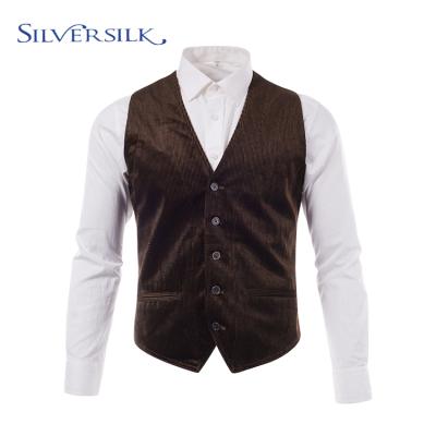 China Anti-Wrinkle Winter Fashion Business Custom Formal Corduroy Suit Waistcoat Waistcoat Brown Fancy Men for sale