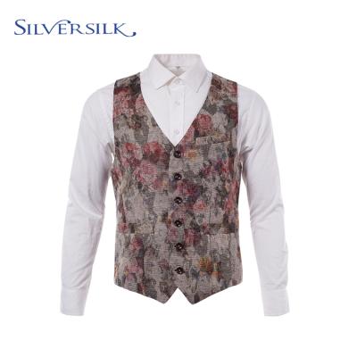 China Anti-wrinkle New Classic Style Floral Luxury Mens Western Dress Wear Waistcoat Polyester Suit Vest for sale