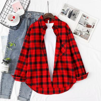 China Fashion Casual Female Plaid Anti-pilling Loose Long Sleeve Girls Tops Shirt, Flannel Shirt Women for sale