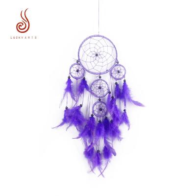 China Other high quality purple feather dream catcher with black pearl 5 rings for decoration for sale