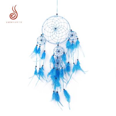 China Other Hot Selling Fantasy Blue Feather Dream Catcher For Kitchen Bedroom Decoration for sale