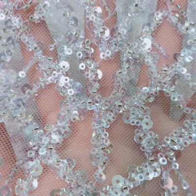 China Popular Dubai Breathable Beaded Tulle And Eye Sparkle Embroidered Lace Fabric For Wedding Party for sale