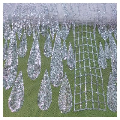 China Breathable 2022 Latest White Super Bright Crystal Sequin Tulle Embroidery Lace Wedding Party Embroidery Fabric for sale