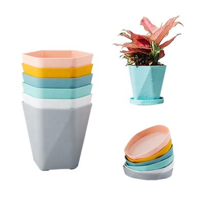 China Plastic Plant Planter Pots In Saucer Durable Decorative Indoor Garden Pots For Sale With Drainage Hole And Tray for sale