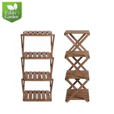 China Easily Assembled Foldable Flower Wooden Shelf 4 Tier Garden Plant Stand Shelf Stand for sale