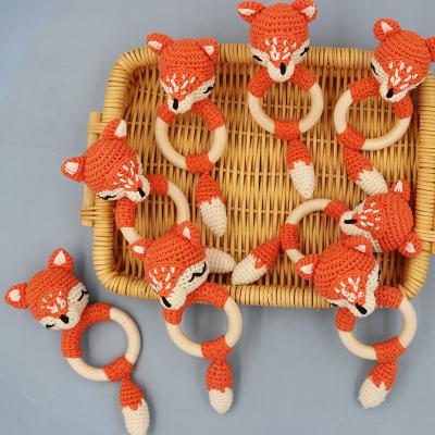 China 2021 Hot Selling Baby Crochet Fox Baby Toy Very Very Skilled Soft Rattle Wooden Baby Teether Noise Making Toy for sale