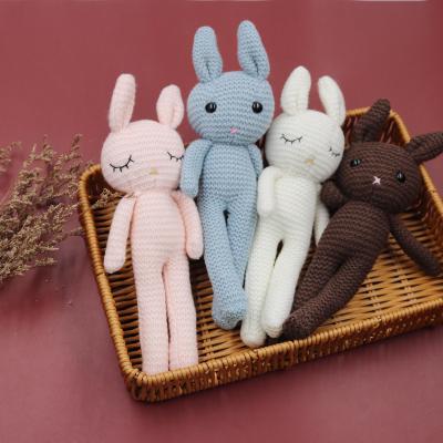 China Soft COTTON Rabbit Toy Baby Comforting Toy 4 Colors Wool Infant Knitting Baby Crochet Toys Knit Doll for sale