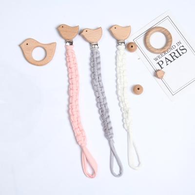 China INS Amazon BPA Free Pacifier Chain Cartoon Drop Rope Pacifier Chain Animal Wooden Baby Pacifier Care Chain for sale