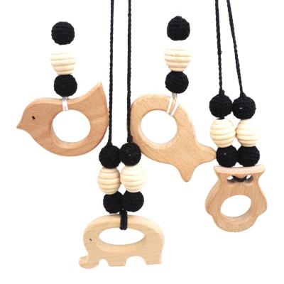 China Soft Toy Natural Wood and Beads Handmade Wooden Teether Hook Nurturing Necklace for sale