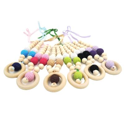 China Soft Toy Drop Shipping Eco-Friendly Hand Knitting Beads Crochet Ball Baby Teether Chewing Wooden Ring Crochet Necklace for sale