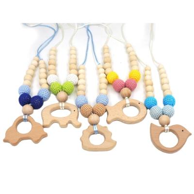 China Soft Toy Hot sale wholesale DIY Baby Crochet Beads Wooden Animal NECKLACE Infant Chewing Teething Toys for sale