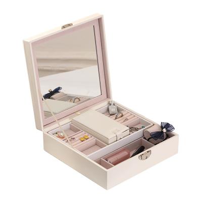 China PU Leather Jewelry Packaging Box About Flip Jewelry Storage Box With Large Mirror Jewelry Storage Box Watch Jewelry Lipstick Cosmetics Box Wholesale for sale