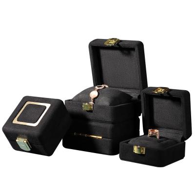 China Custom Light Luxury Bracelet Ring Jewelry Box Packaging Decoration Microfiber Black Light And Gift Pendant Jewelry Storage Box for sale