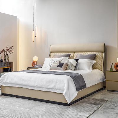 China Welliton OEM ODM style luxury modern hotel residence Italian villa furniture modern genuine leather bed for sale