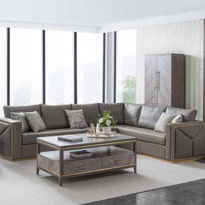 China Welliton OEM Italian Modern Home Furniture Metal Style Soft Leather Luxury Wood Sofa for sale