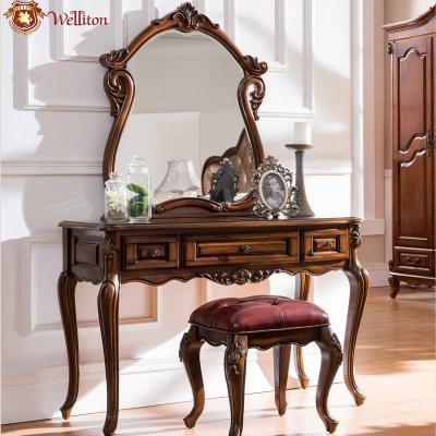 China Welliton OEM&ODM solid wood soliwood mirrored dresser vanity table D603-1 berdroom furniture 6 drawers dresser set for sale