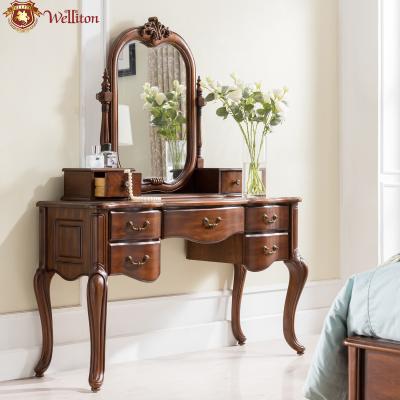 China Welliton OEM&ODM solid wood soliwood mirrored dresser vanity table D603-9 berdroom furniture 6 drawers dresser set for sale