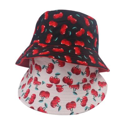 China Cherry Bucket Hats For Women Bilateral Reversible Fisherman Hat Panama Bob Hat Summer Sun Hat Black White Fruit European and American Style 2020 New for sale