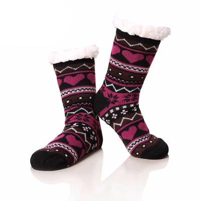 China Wholesale Custom Women Antibacterial Fuzzy Fleece Striped Boot Slipper Winter Slipper Socks for sale