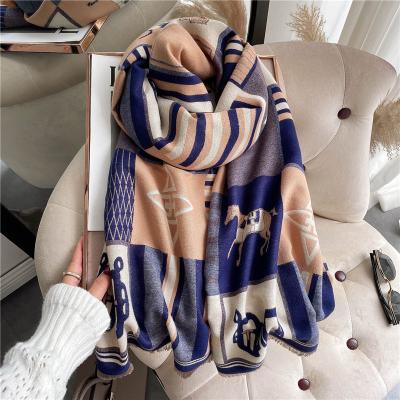 China 2022 Winter Cashmere Scarf Women Lady Design Warm Pashmina Thick Scarf Shawl Acrylic Luxury Covering Female Decoration Carriage Scarves for sale