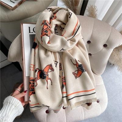 China 2022 Winter Wholesale Cashmere Scarf Big Hijab Acrylic Pashmina Covering Muslim Soft Warm Wraps For Outgoing Camping Sports for sale