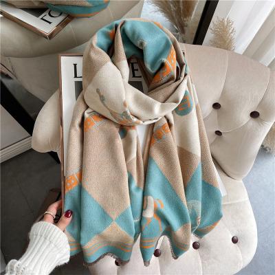 China 2022 Acrylic Luxury Brand Winter Scarves Cashmere Pashmina Shawls Wholesale Horse Printing Big Blanket 2022 Custom Brand OEM for sale