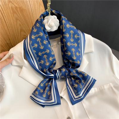 China Print Satin Long Brand Silk Skinny Scarf For Women Headband Fashion Bandana Fashion Ladies Neck Tie Bag Wrist Wrap Foulard 2022 for sale