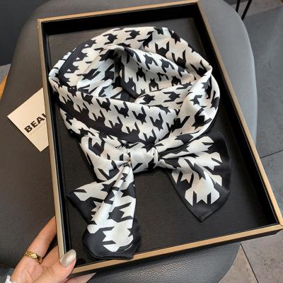 China Luxury Silk Long Skinny Scarf For Women Houndstooth Print Neck Tie Hair Bands Bag Wrap Headscarf Bandana Shawl Lady Headband 2022 New for sale