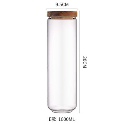 China Home Customized Hotel Restaurant Size Glass Food Storage Jar With Advanced Wood Lid for sale