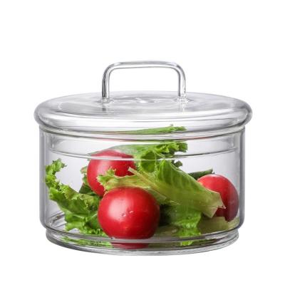 China Stackable Glass Set of 3 Heatable High Quality Clear Cylinder Layer Food Container Storage Jars for sale