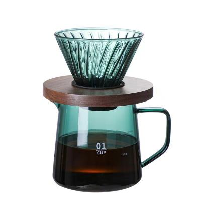 China Sustainable Hot sale high borosilicate glass coffee pot funnel coffee filter walnut tray sharing pot for sale