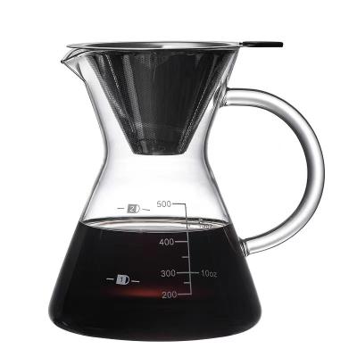 China Sustainable Hot sale high borosilicate glass coffee pot 304 stainless steel filter sharing pot for sale