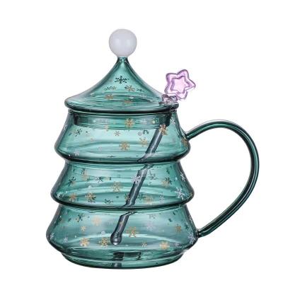 China Sustainable Christmas gift mug creative borosilicate glass cup ins home water cup with lid wholesale juice cup for sale