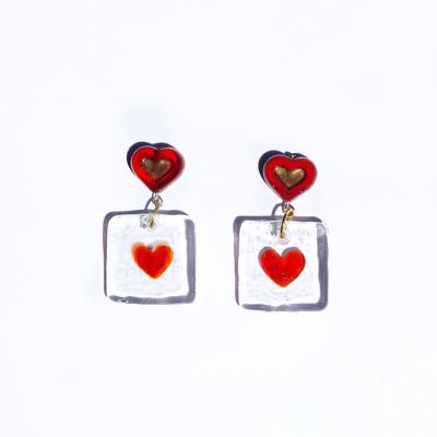 China 2022 Classic Red Small Heart Pendant Red Heart Glass Circle Earring for sale