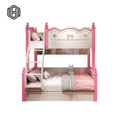 China HUIJUYOUPIN Flexibility Children's Bed Bunk Bed Across Princess Pink Bed Girl Solid Wood Two-Child Small Family With Slide Combinati for sale