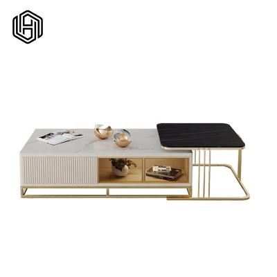 China (Other) 2021 new huijuyoupin design living room furniture Italian luxury gold coffee table adjustable for sale