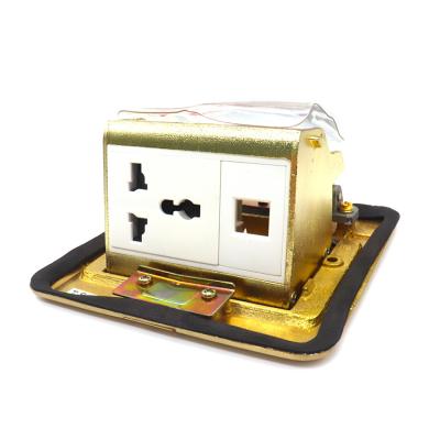 China Waterproof Pop Up Floor Mounted 16A golden Pop Out Electrical Power Outlet double floor Socket for sale